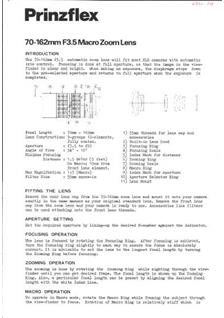 Prinzflex 70-162/3.5 manual. Camera Instructions.